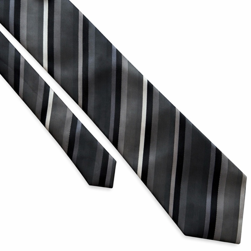 John Ashford Black Gray Striped 100% Silk Neck Tie 59.75x3.75 Stain Resistant